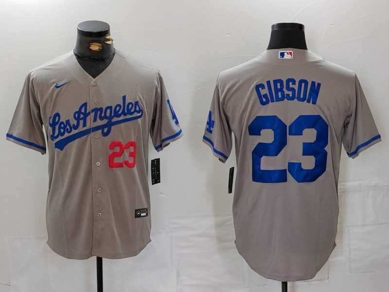 Men%27s Los Angeles Dodgers #23 Kirk Gibson Number Grey With los Cool Base Stitched Jersey